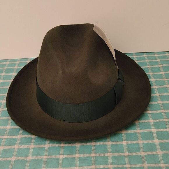 MEN'S MONTIQUE HUNTER GREEN LIGHT FELT 2 1/2" WIDE BRIM PINCH FEDORA HAT. H60 - Picture 7 of 8